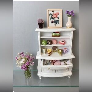 Dollhouse White Wooden Miniature Display Cabinet